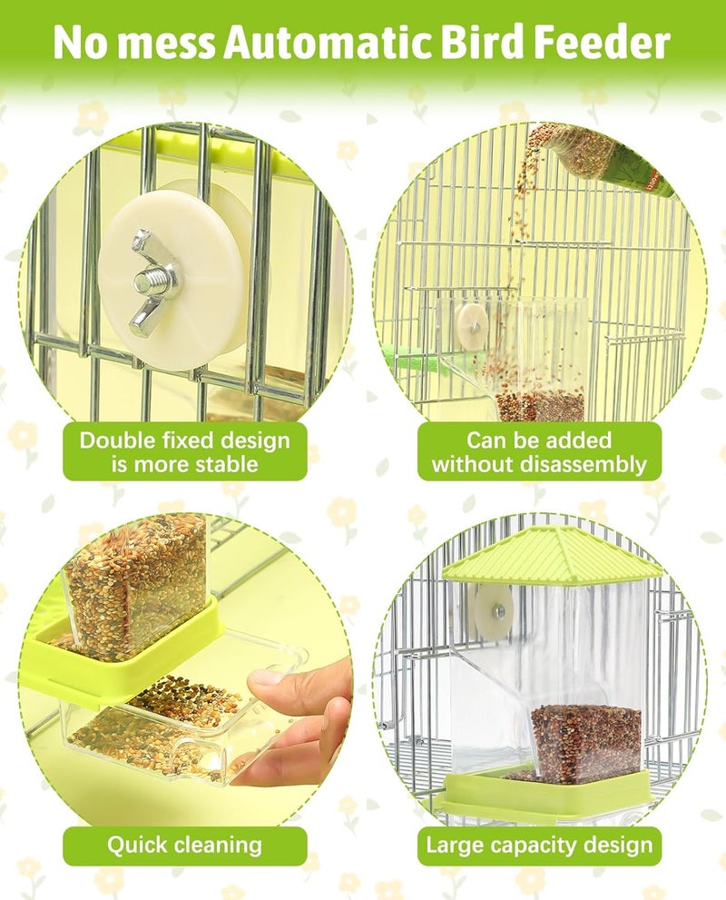 Hamiledyi Automatic Bird Feeder No Mess Bird Cage Feeder Seed Food Container with Perch Transparent Parrot Cage Accessories for Parakeets, Budgies, Cockatoos, Finches, Lovebirds, Canaries (Green) - Image 4